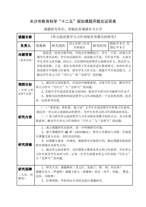 课题开题论证表