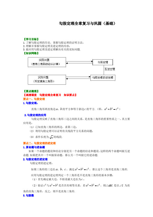 【精编版】华东师大初中数学八年级上册勾股定理全章复习与巩固(基础)知识讲解(1)