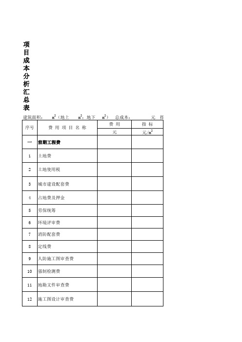 项目成本分析汇总表(财务)