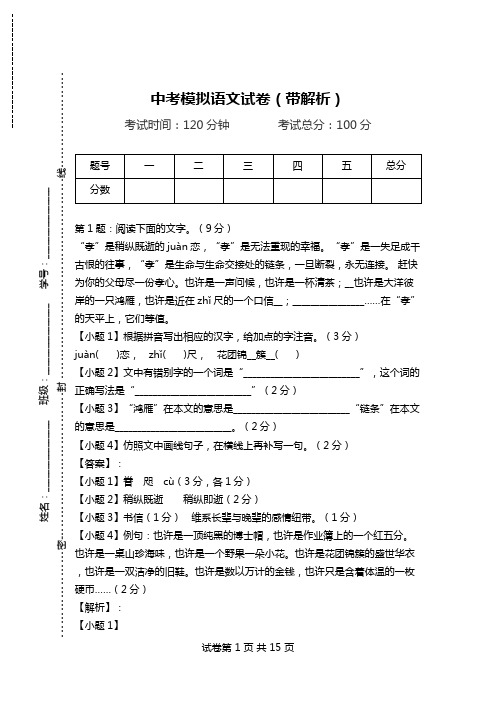 中考模拟语文试卷(带解析)_5.doc