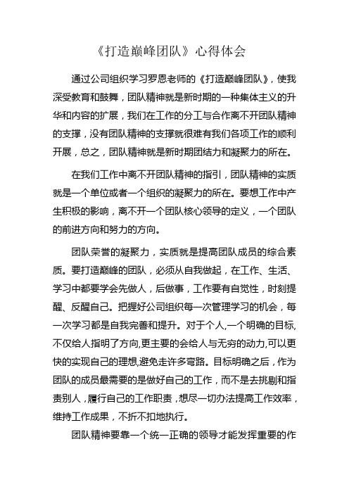 打造巅峰团队   心得