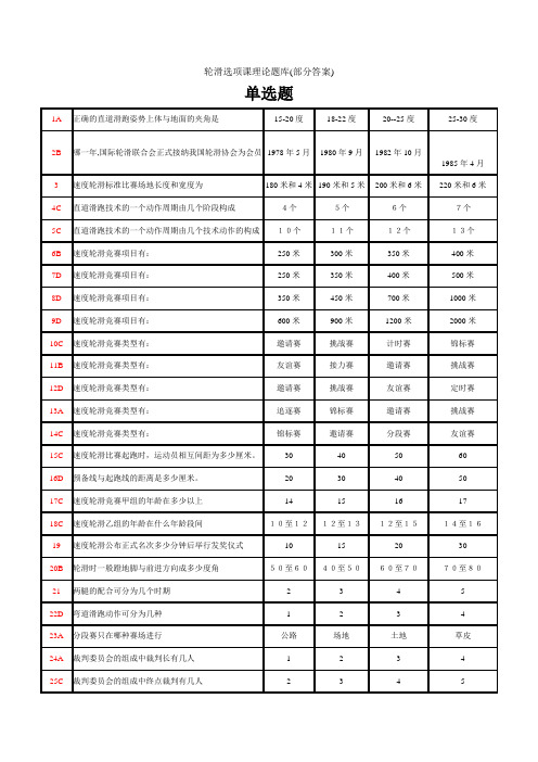 轮滑体育课理论考试题库(部分答案)