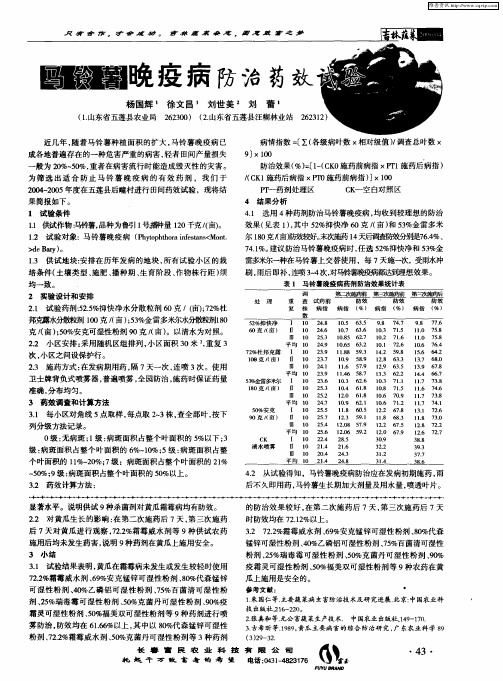 马铃薯晚疫病防治药效试验
