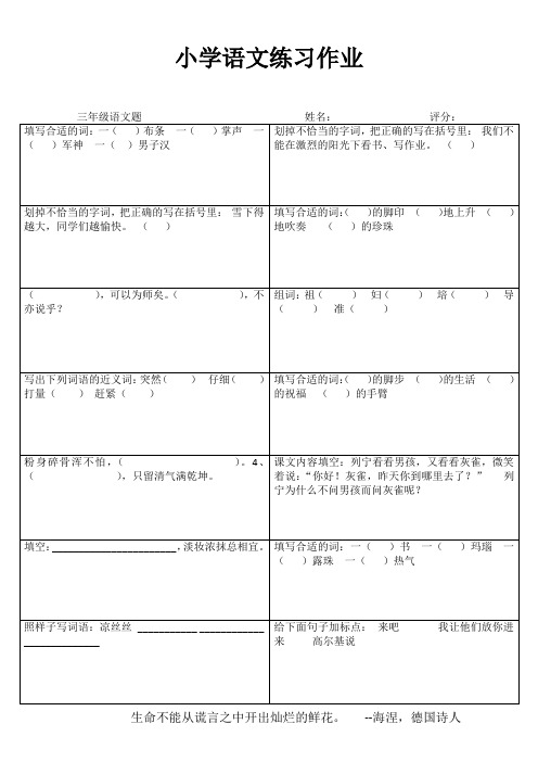 小学三年级语文课堂延伸练习I (22)