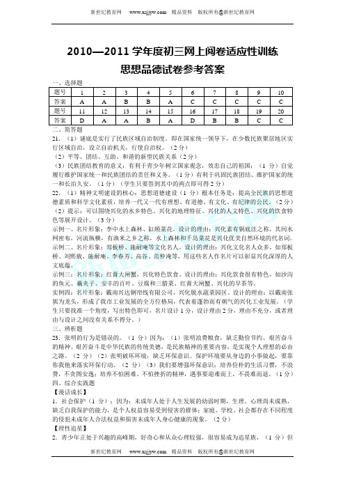 2010-2011学年度第二学期九年级第一次摸底考试