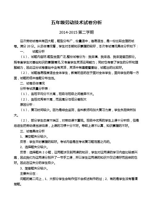 五年级劳动技术试卷分析