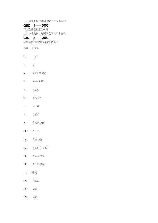 中华人民共和国国家职业卫生标准