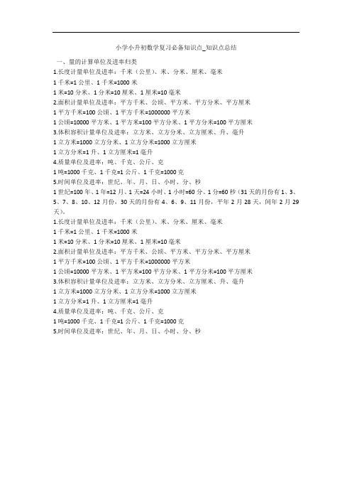 小学小升初数学复习必备知识点_知识点总结 