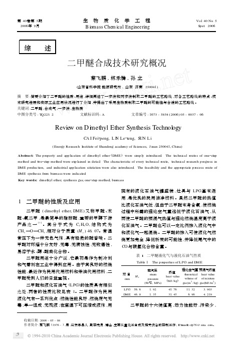 二甲醚合成技术研究概况_蔡飞鹏