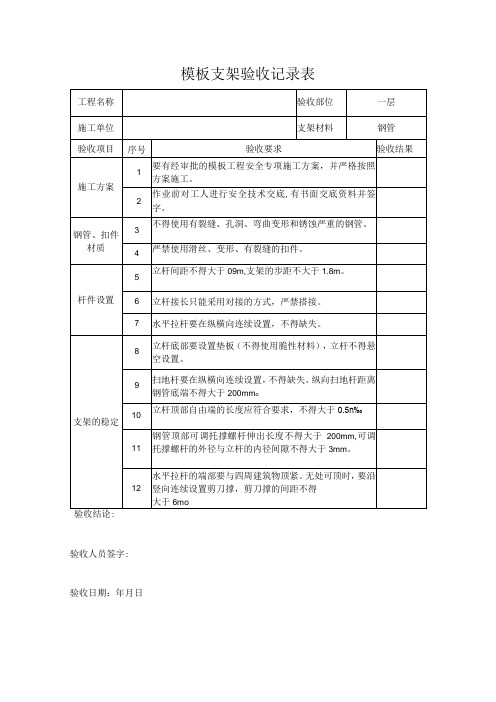 模板支架验收记录表