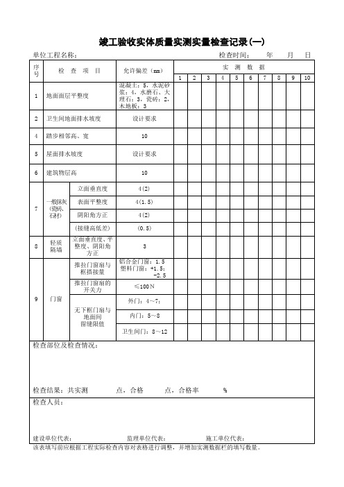 1-3竣工验收实体质量实测实量记录表