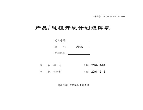 产品开发矩阵表