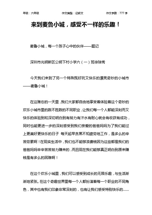 来到麦鲁小城,感受不一样的乐趣!作文【小学六年级800字】