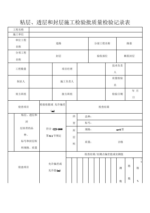 粘层、透层和封层施工检验批质量检验记录表
