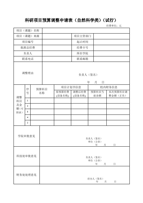 科研项目预算调整申请表-理科纵向类