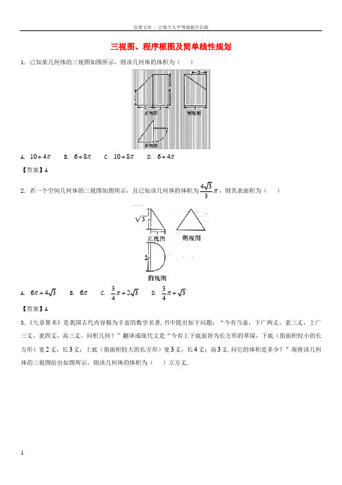 2018年高考数学三轮冲刺点对点试卷三视图程序框图及简单线性规划