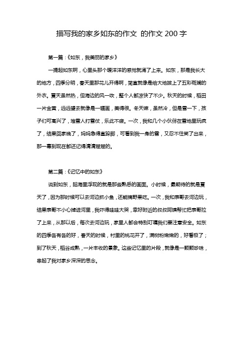 描写我的家乡如东的作文 的作文200字