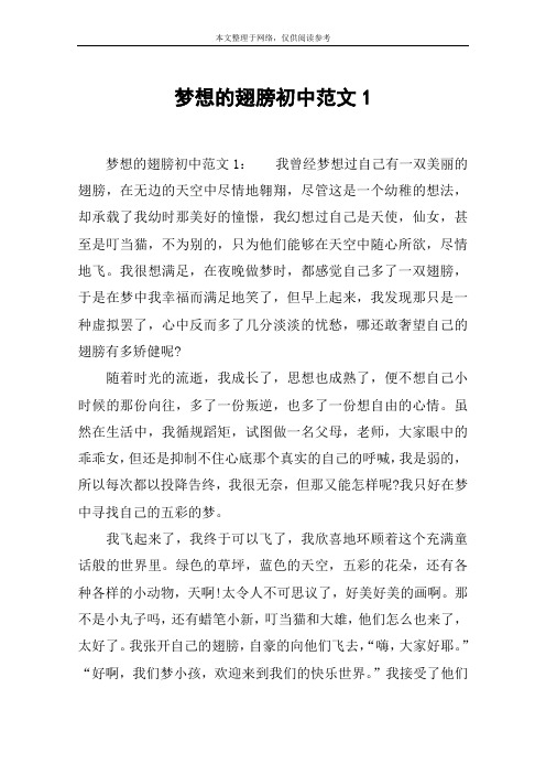 梦想的翅膀初中范文1