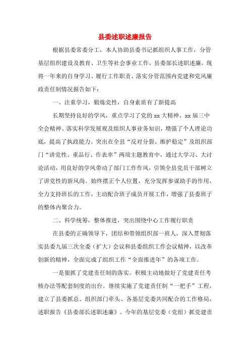 2019年县委述职述廉报告