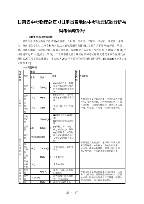 甘肃省中考物理总复习甘肃省各地区中考物理试题分析与备考策略指导