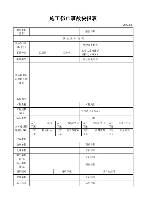 施工伤亡事故快报表
