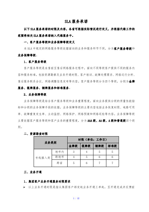 SLA服务标准参考模板