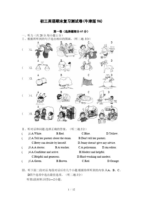 [英语]初三英语期末复习测试卷(牛津版9A)