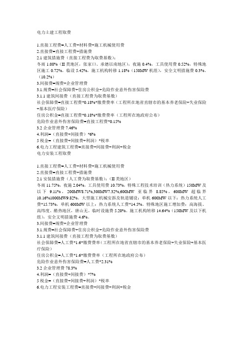 电力土建工程取费