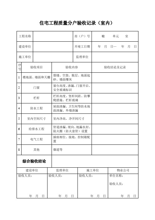 住宅工程质量分户验收记录表