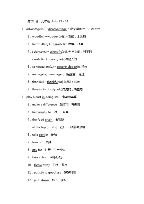 2018年中考英语人教版·陕西考点知识拓展：第21讲+九年级units+13-14