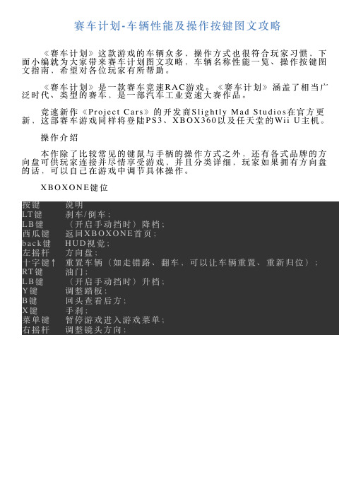 赛车计划车辆性能及操作按键图文攻略