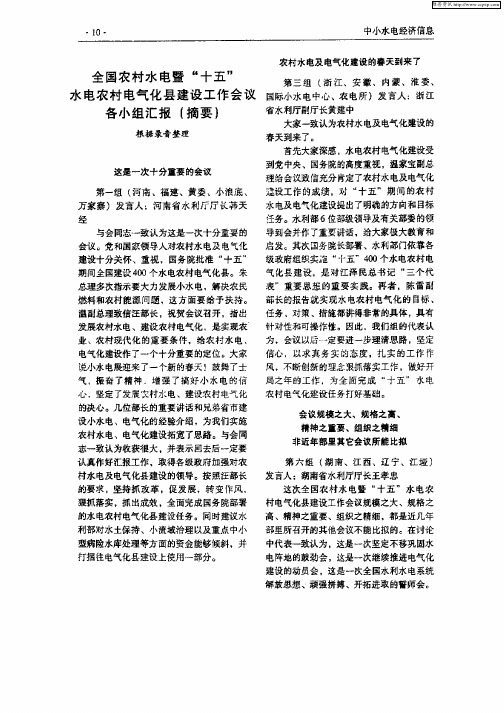 全国农村水电暨“十五”水电农村电气化县建设工作会议各小组汇报(摘要)