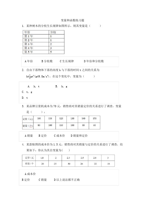 人教版八年级下册数学 变量与函数练习题