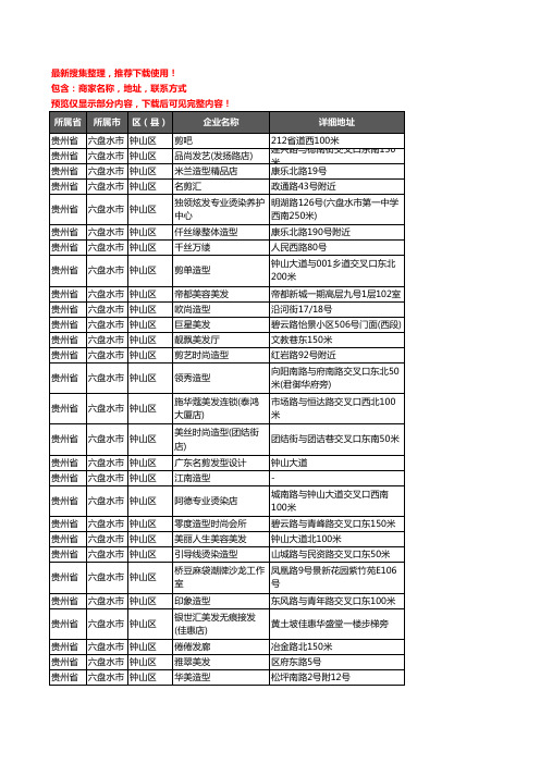 新版贵州省六盘水市钟山区美容美发企业公司商家户名录单联系方式地址大全507家