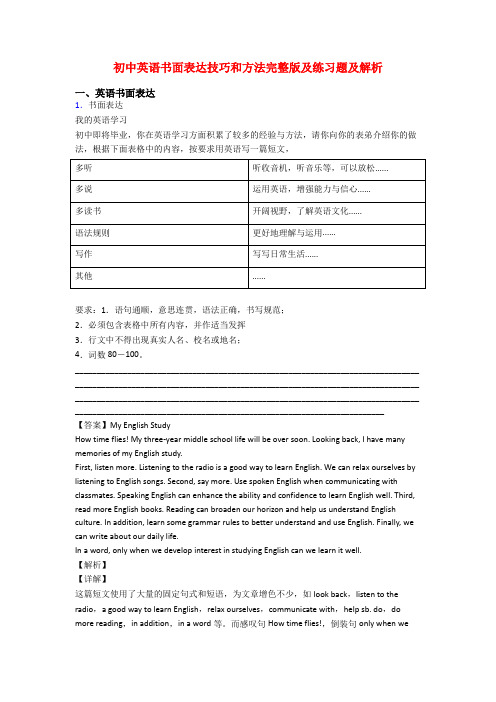 初中英语书面表达技巧和方法完整版及练习题及解析