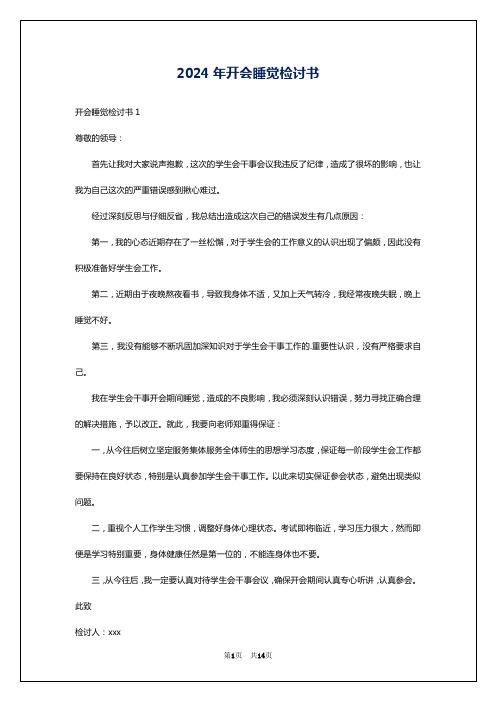 2024年开会睡觉检讨书