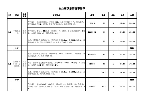 企业家俱乐部窗帘详单新