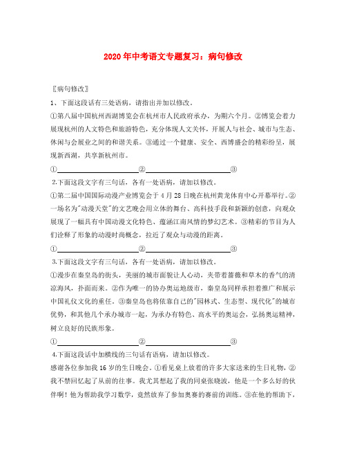 2020年中考语文专题复习：病句修改