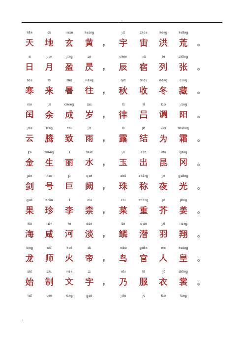 千字文-带拼音A4完美打印版