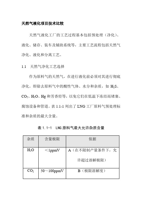 天然气液化项目技术比较