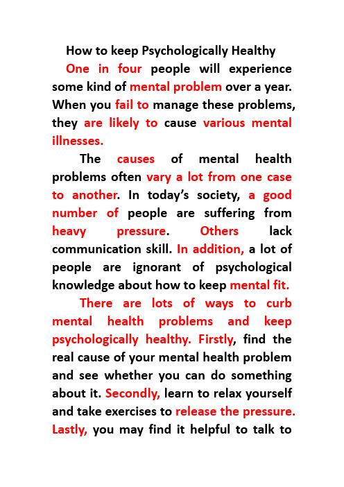 How to keep Psychologically Healthy