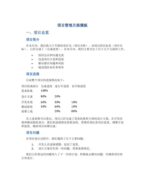 模板-项目管理月报