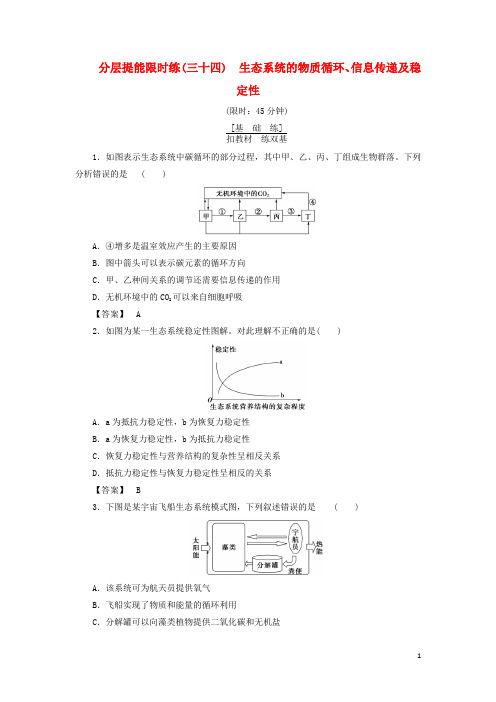 (新课标)2018版高考生物大一轮复习分层提能限时练34生态系统的物质循环、信息传递及稳定性新人教版