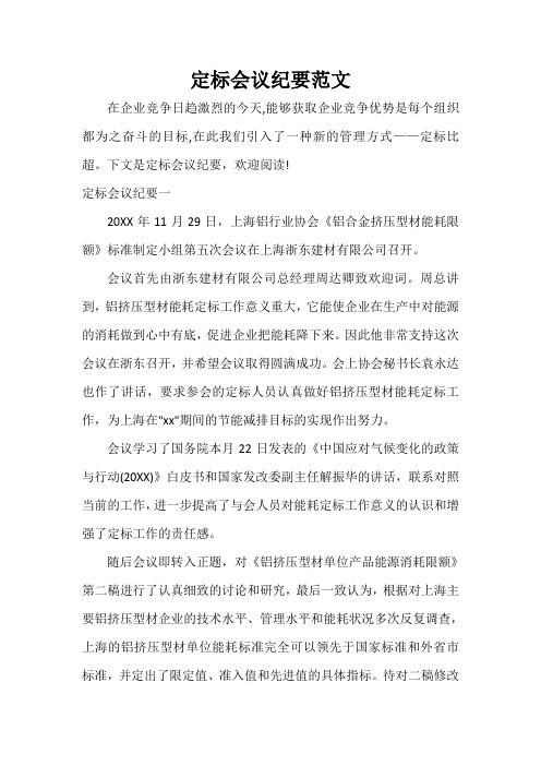 会议纪要 定标会议纪要范文