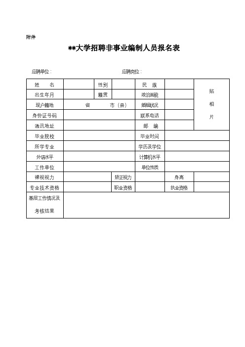 华南师范大学招聘非事业编制人员报名表【模板】