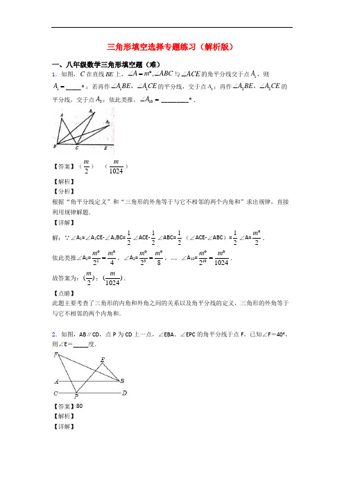 三角形填空选择专题练习(解析版)