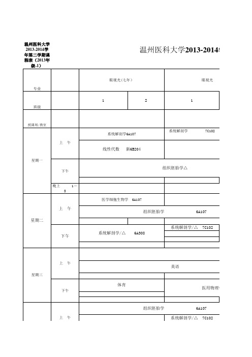 眼视光课程表