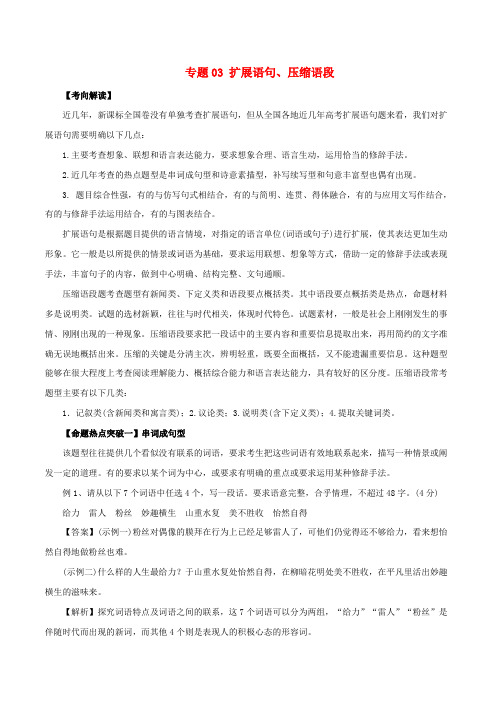 2017年高考语文考点解读+命题热点突破专题03扩展语句压缩语段