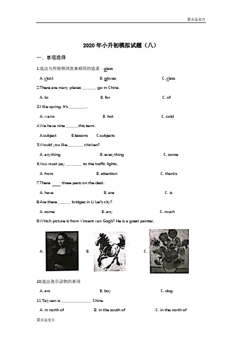 2020年小升初英语模拟必刷题(八)(人教新起点含答案)