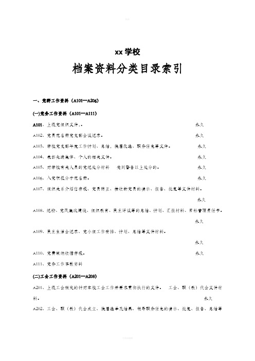 学校档案资料分类目录索引(2017年10月后用最新)